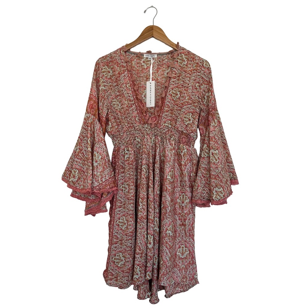 Chic Bohemian Long Sleeve Dress in pink Pattern one size new